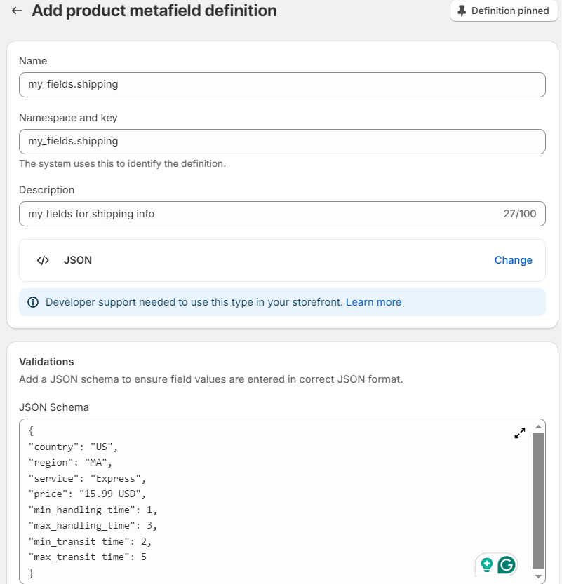 Product Metafield JSON